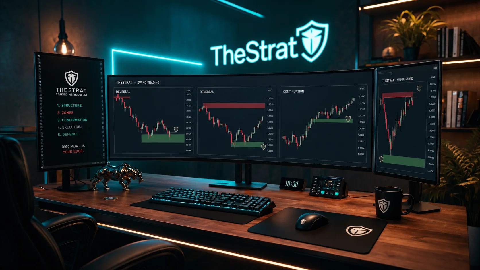 Trading screens showing TheStrat price action chart analysis